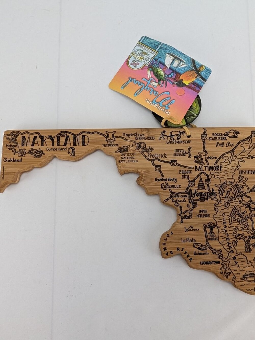 Destination Maryland Laser Etched Bamboo Serving Board Home Decor New Tags